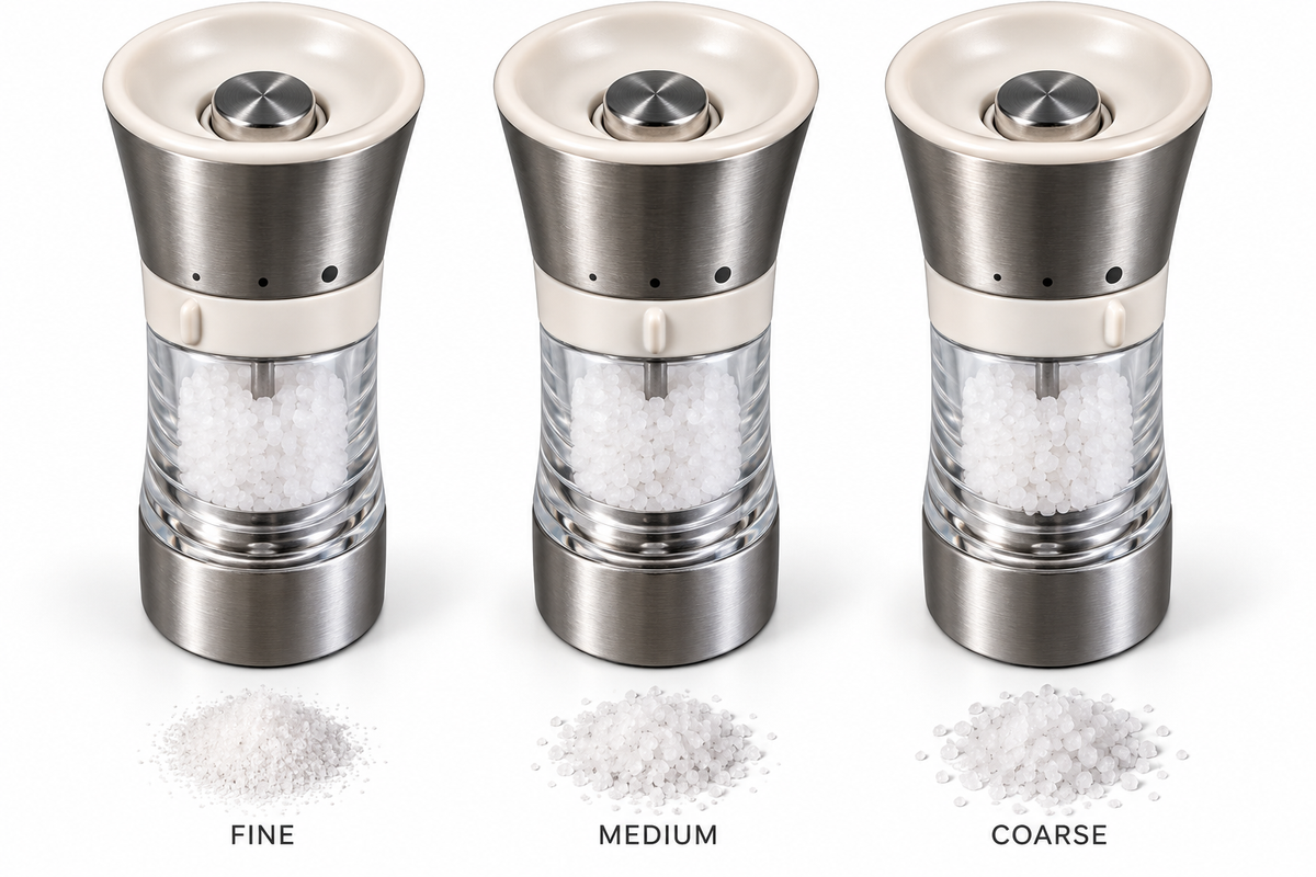 SteakStones Adjustable Salt & Pepper Mills - 3 & 5 Grind Settings