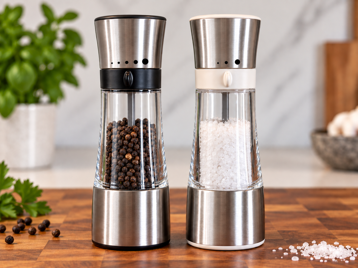 SteakStones Adjustable Salt & Pepper Mills - 3 & 5 Grind Settings