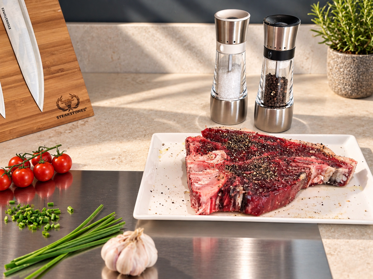 SteakStones Adjustable Salt & Pepper Mills - 3 & 5 Grind Settings